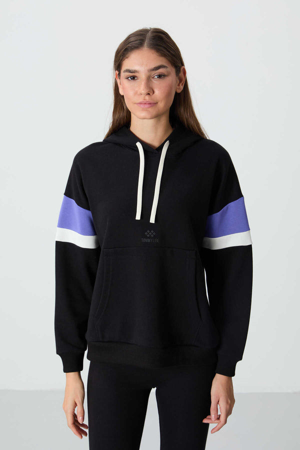 Tommylife Toptan Kapüşonlu Oversize Kadın Sweatshirt 97290 Siyah