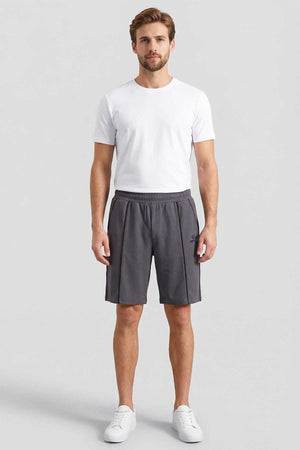 Tommylife Toptan Koyu Gri Oversize Fit Basic Ön Dikiş Detaylı Erkek Şort - 81283