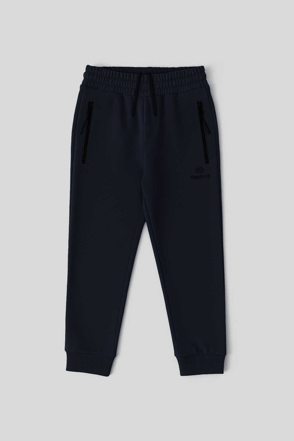 Tommylife Toptan Lacivert Basic Fermuar Cepli Belden Bağcıklı Jogger Erkek Çocuk Eşofman Alt - 10798