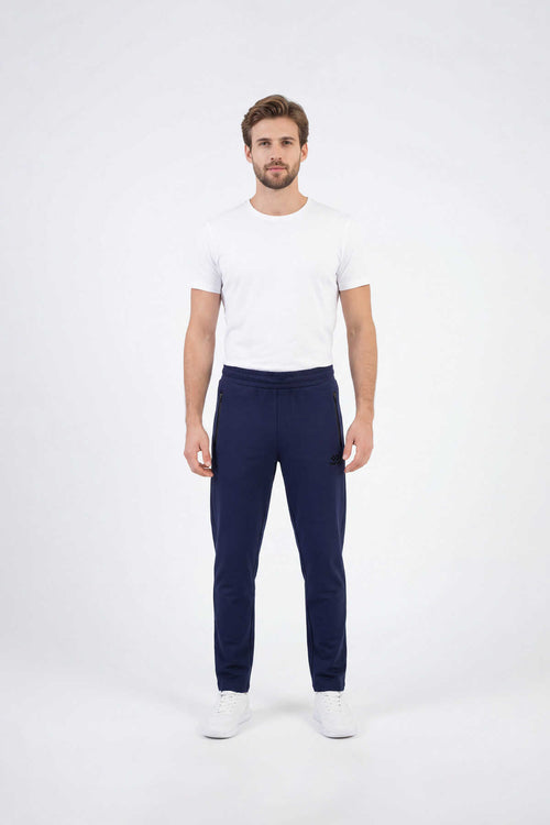Pantaloni de trening pentru bărbați, mărime mare, cu fermoar, Tommylife Wholesale, bleumarin, model clasic, cu buzunare - 84508