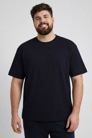 Tricou bărbătesc Tommylife Wholesale, albastru marin, cu mânecă scurtă, guler rotund, mărime mare - 88072