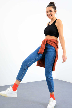 Maiou scurt pentru femei, bleumarin, fără mâneci, croială slim fit, cu decolteu în U, Tommylife Wholesale - 97160