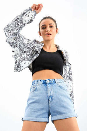 Maiou scurt pentru femei, bleumarin, fără mâneci, croială slim fit, cu decolteu în U, Tommylife Wholesale - 97162