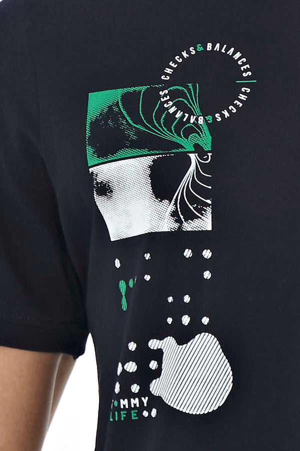 Tommylife Toptan Lacivert Baskı O Yaka Detaylı Standart Form Erkek T-Shirt - 88216