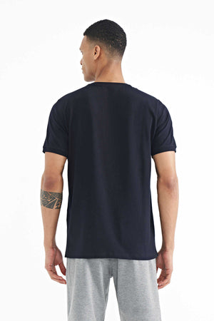 Tommylife Toptan Lacivert Baskı O Yaka Detaylı Standart Form Erkek T-Shirt - 88216