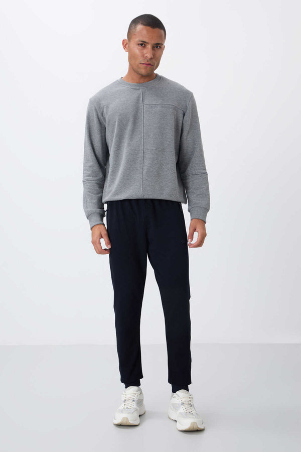 Tommylife Toptan Lacivert Fermuar Cepli Standart Kalıp Jogger Erkek Eşofman Alt - 84651