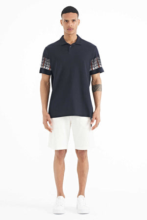 Tommylife Toptan Lacivert Kol Baskı Detaylı Polo Yaka Standart Form Erkek T-Shirt - 88240