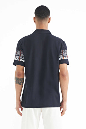Tommylife Toptan Lacivert Kol Baskı Detaylı Polo Yaka Standart Form Erkek T-Shirt - 88240