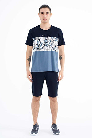 Tricou bărbătesc Tommylife Wholesale, bleumarin, cu imprimeu în gradient, guler rotund, croială standard - 88177