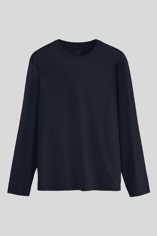 Tommylife Toptan Lacivert Standart Fit Basic O Yaka Uzun Kollu İnce Erkek T-Shirt - 87997