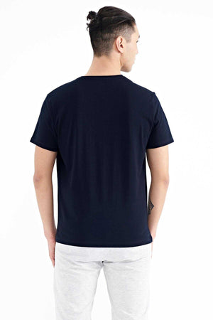 Tommylife Toptan Lacivert Yazı Baskı Detaylı O Yaka Standart Kalıp Erkek T-Shirt - 88187