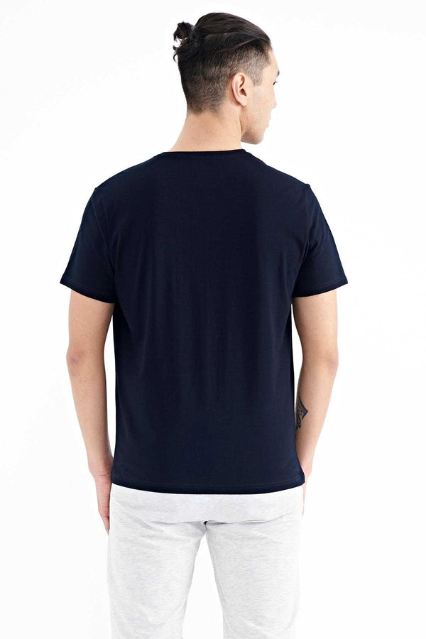 Tommylife Toptan Lacivert Yazı Baskı Detaylı O Yaka Standart Kalıp Erkek T-Shirt - 88187