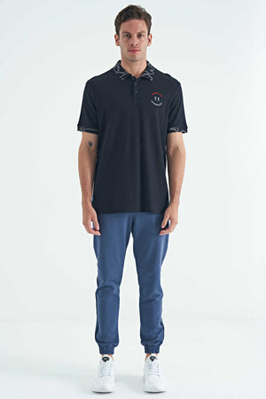 Tommylife Toptan Lacivert Yazı Nakışlı Baskı Detaylı Standart Kalıp Polo Yaka Erkek T-Shirt - 88239