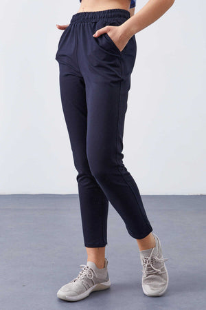 Pantaloni de trening pentru femei, bleumarin, cu talie înaltă, Tommylife, en-gros, model jogger, croială confortabilă, croială slim - 94566