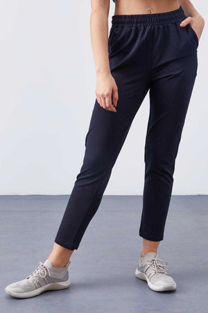 Pantaloni de trening pentru femei, bleumarin, cu talie înaltă, Tommylife, en-gros, model jogger, croială confortabilă, croială slim - 94566