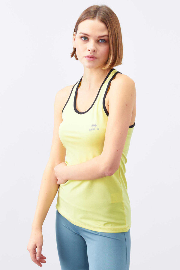 Maiou sport pentru femei, fără mâneci, cu croială standard, cu imprimeu lămâie, Tommylife Wholesale - 97094