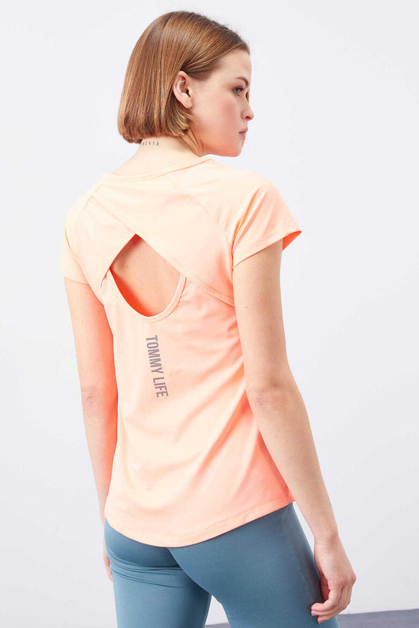 Tricou damă Tommylife Wholesale Coral Back Window cu mânecă scurtă, croială standard, guler rotund - 97101