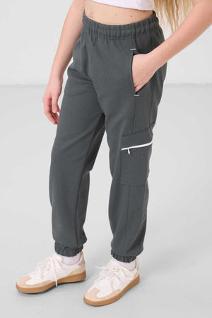 Tommylife Toptan O Yaka Baskılı Lastik Paça Kargo Cepli Kız Çocuk Eşofman Takım 75173 Beyaz Haki