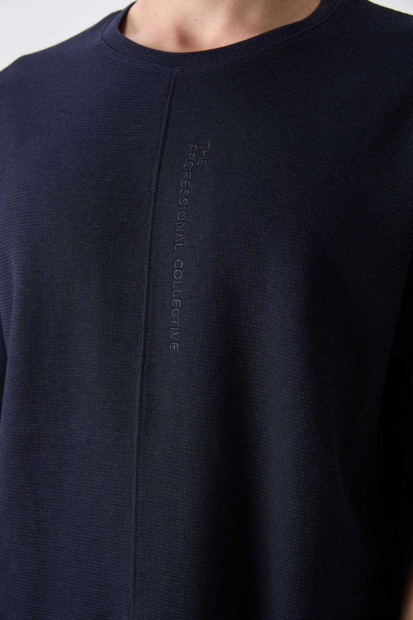 Tommylife Toptan O Yaka Oversize Basic Erkek T-Shirt 88337 Lacivert