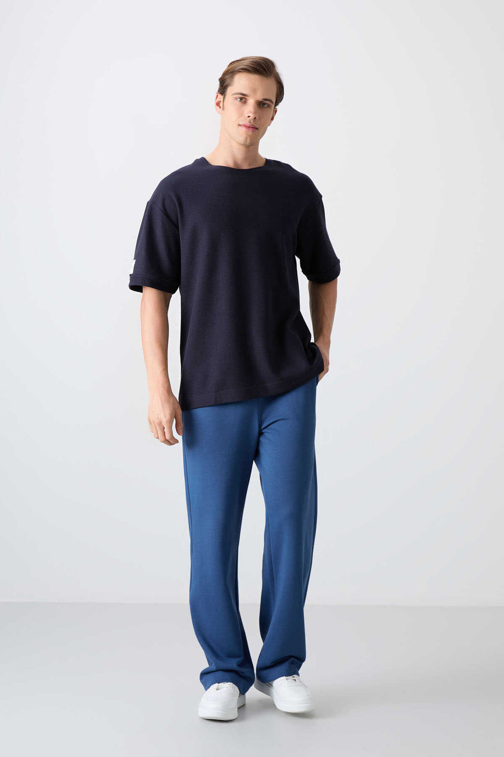 Tommylife Toptan O Yaka Oversize Basic Erkek T-Shirt 88339 Lacivert