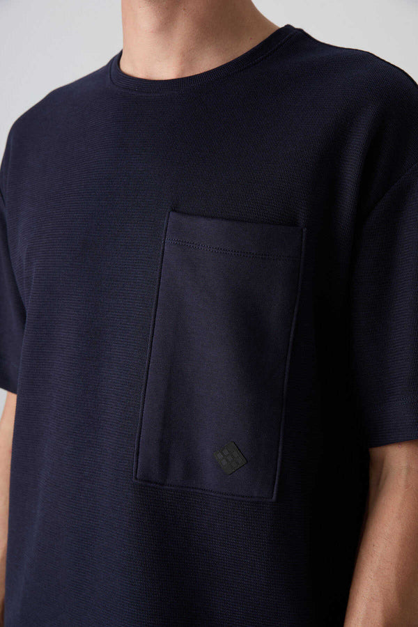 Tommylife Toptan O Yaka Oversize Basic Erkek T-Shirt 88341 Lacivert