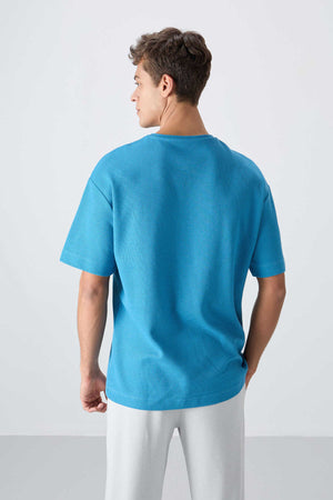 Tommylife Toptan O Yaka Oversize Basic Erkek T-Shirt 88341 Petrol Mavi