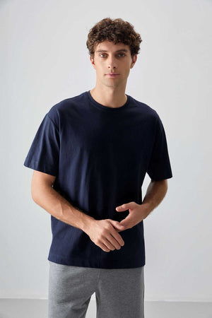 Tommylife Toptan O Yaka Oversize Basic Erkek T-Shirt 88353 Lacivert