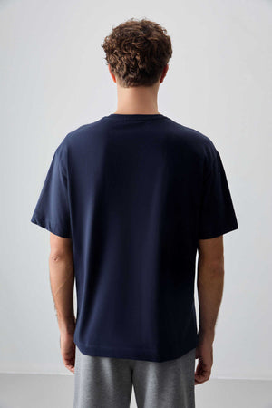 Tommylife Toptan O Yaka Oversize Basic Erkek T-Shirt 88353 Lacivert