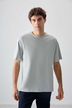 Tommylife Toptan O Yaka Oversize Basic Erkek T-Shirt 88353 Taş
