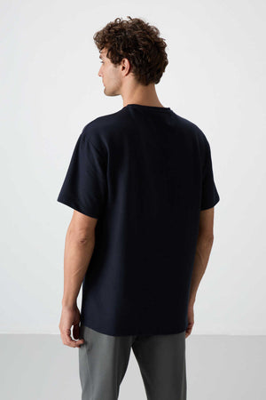 Tommylife Toptan O Yaka Oversize Basic Erkek T-Shirt 88379 Lacivert