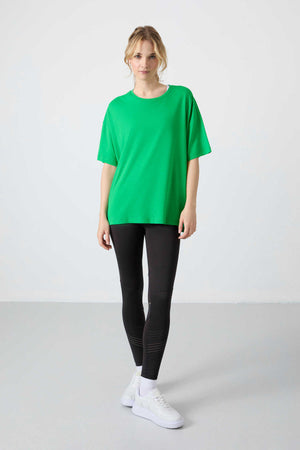 Tommylife Toptan O Yaka Oversize Basic Kadın T-Shirt 97285 Yeşil
