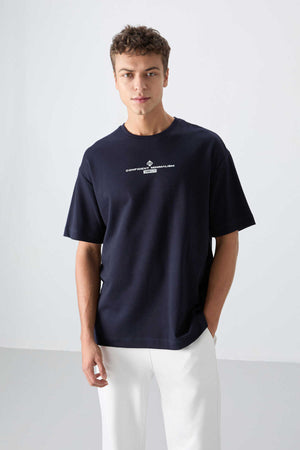 Tommylife Toptan O Yaka Oversize Baskılı Erkek T-Shirt 88321 Lacivert
