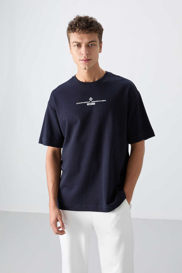 Tommylife Toptan O Yaka Oversize Baskılı Erkek T-Shirt 88321 Lacivert