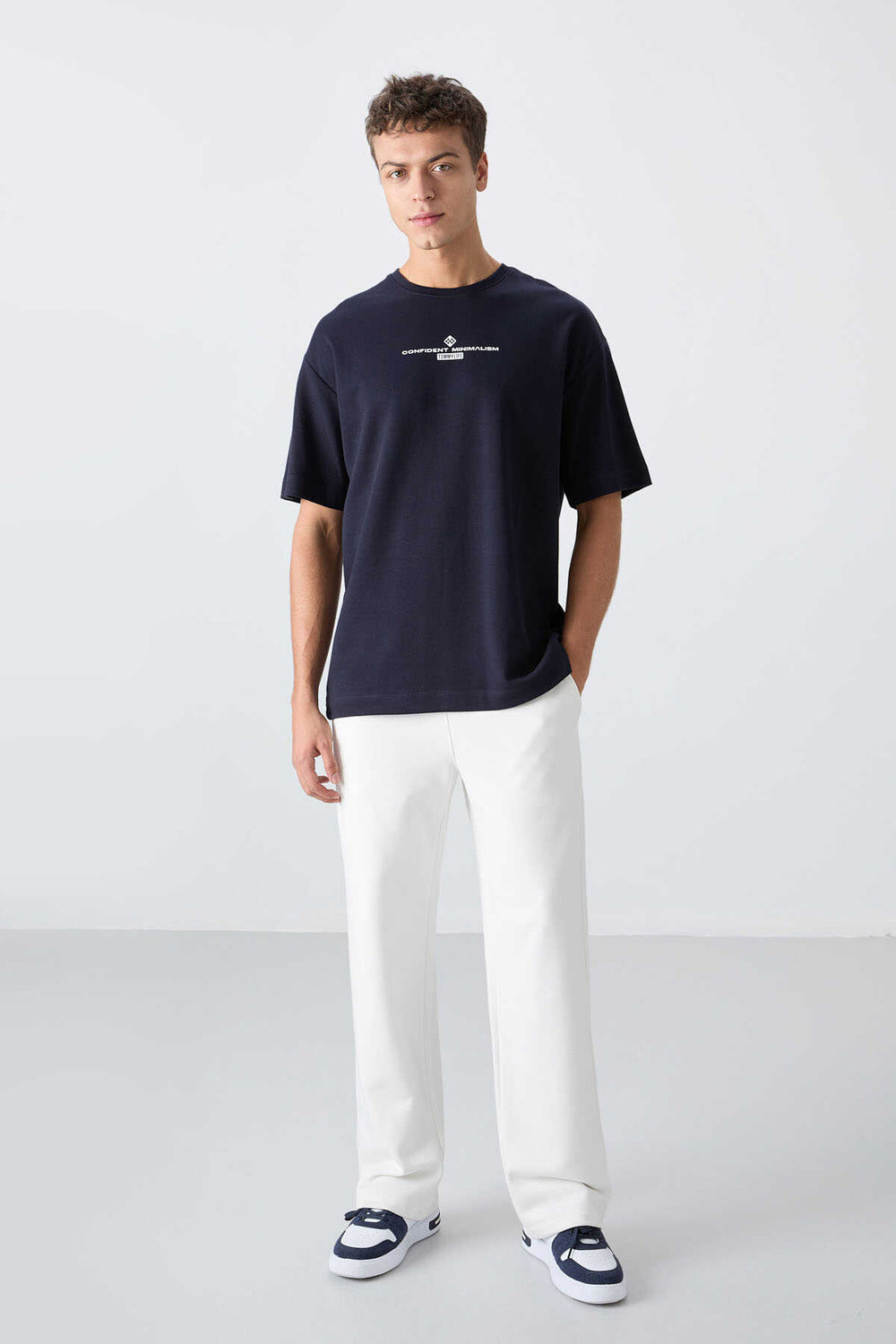 Tommylife Toptan O Yaka Oversize Baskılı Erkek T-Shirt 88321 Lacivert