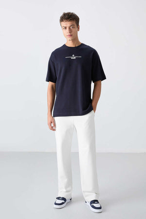 Tommylife Toptan O Yaka Oversize Baskılı Erkek T-Shirt 88321 Lacivert