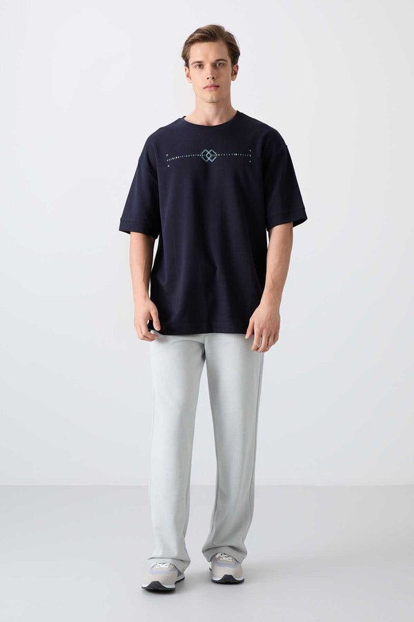 Tommylife Toptan O Yaka Oversize Baskılı Erkek T-Shirt 88323 Lacivert