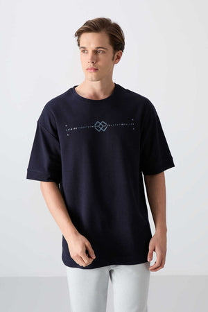 Tommylife Toptan O Yaka Oversize Baskılı Erkek T-Shirt 88323 Lacivert
