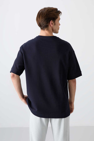 Tommylife Toptan O Yaka Oversize Baskılı Erkek T-Shirt 88323 Lacivert