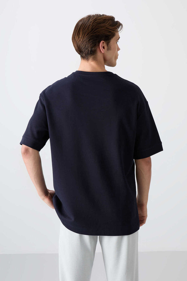 Tommylife Toptan O Yaka Oversize Baskılı Erkek T-Shirt 88323 Lacivert