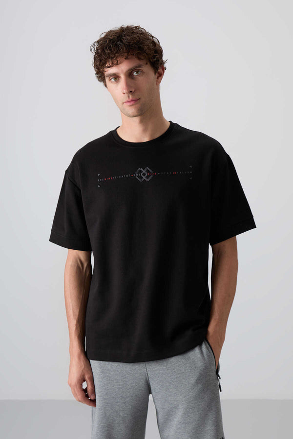 Tommylife Toptan O Yaka Oversize Baskılı Erkek T-Shirt 88323 Siyah