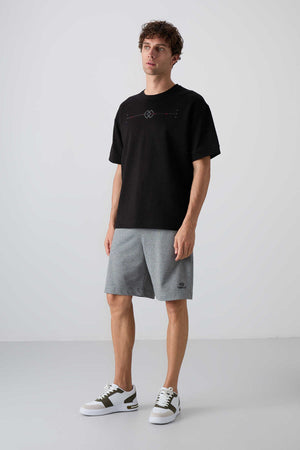 Tommylife Toptan O Yaka Oversize Baskılı Erkek T-Shirt 88323 Siyah