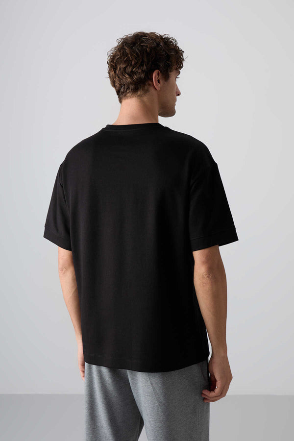 Tommylife Toptan O Yaka Oversize Baskılı Erkek T-Shirt 88323 Siyah