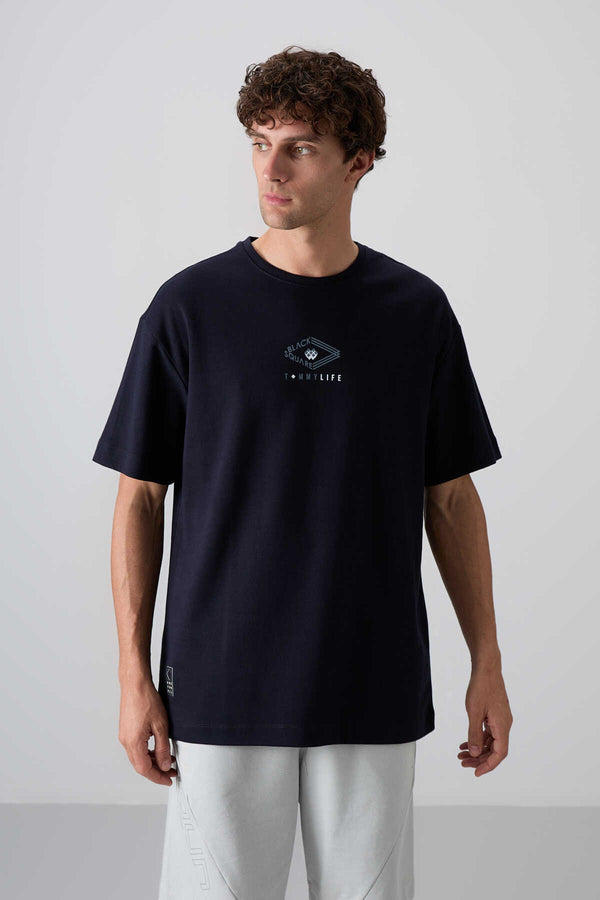 Tommylife Toptan O Yaka Oversize Baskılı Erkek T-Shirt 88325 Lacivert