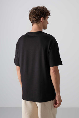 Tommylife Toptan O Yaka Oversize Baskılı Erkek T-Shirt 88325 Siyah