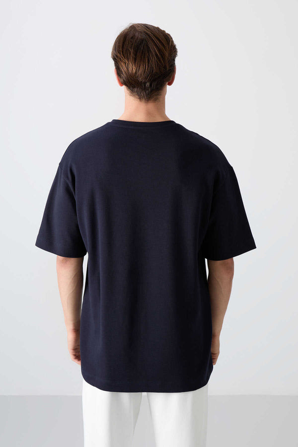 Tommylife Toptan O Yaka Oversize Baskılı Erkek T-Shirt 88326 Lacivert