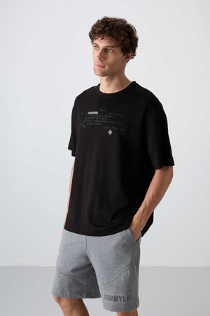 Tommylife Toptan O Yaka Oversize Baskılı Erkek T-Shirt 88326 Siyah