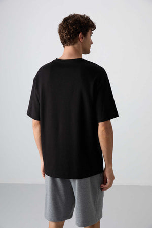 Tommylife Toptan O Yaka Oversize Baskılı Erkek T-Shirt 88326 Siyah