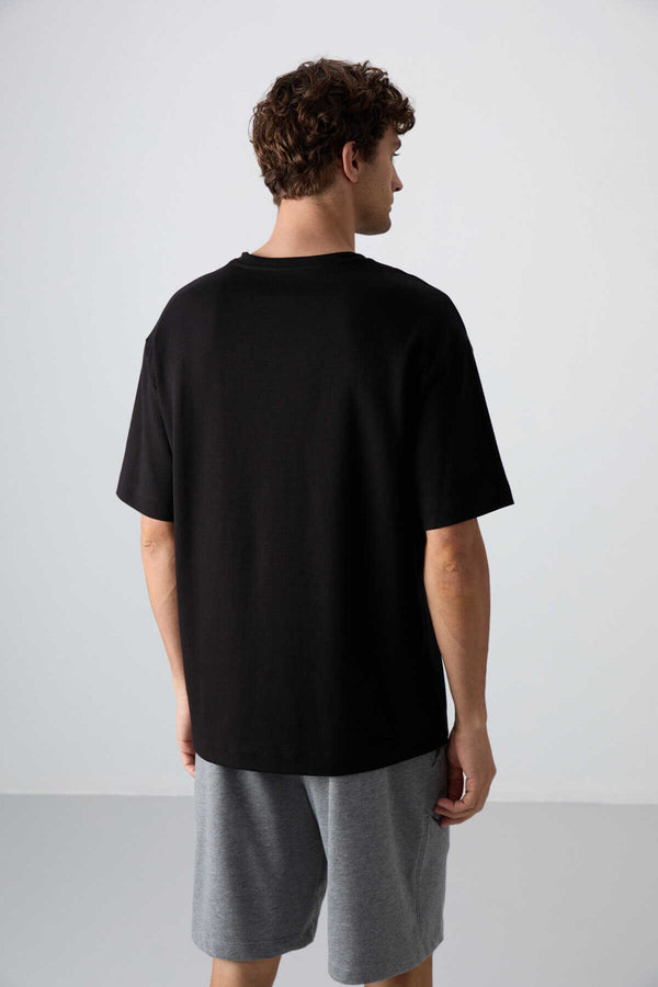 Tommylife Toptan O Yaka Oversize Baskılı Erkek T-Shirt 88326 Siyah