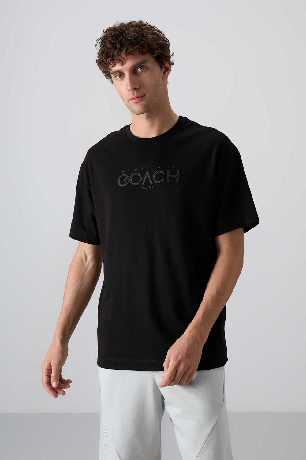 Tommylife Toptan O Yaka Oversize Baskılı Erkek T-Shirt 88329 Siyah