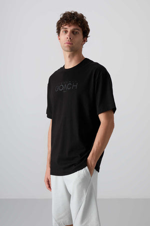 Tommylife Toptan O Yaka Oversize Baskılı Erkek T-Shirt 88329 Siyah